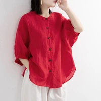 summer cotton linen shirt womens lantern sleeve blouse retro literary blouse loose oversized shirts ladies tops blusas mujer