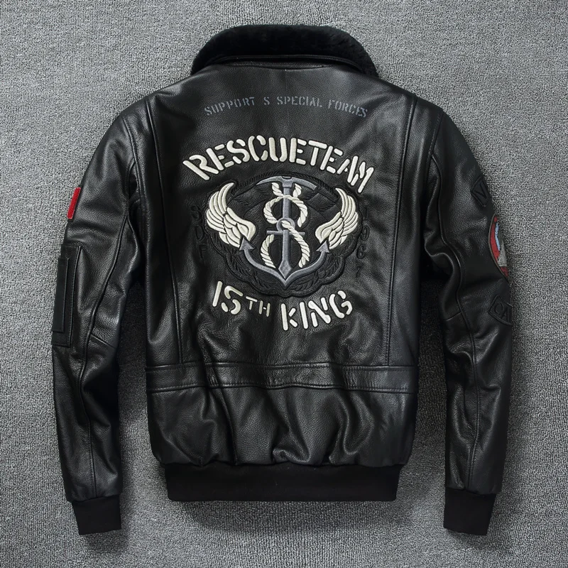 

Бесплатная доставка 2022 новый осенне-зимний летный Костюм из первого слоя воловьей кожи куртка с вышивкой облегающее короткое пальто