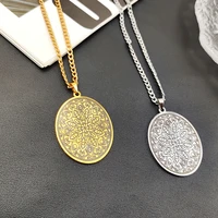 gold 3mm cuban chain stainless steel necklace fashion charm mandala flower pattern pendant necklace party holiday gift for lover