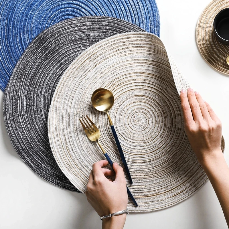 

6pcs/set Linen Non Slip Table Mats Round Ramie Insulation Pad Solid Placemats Kitchen Accessories Decoration Home Pad Coaster