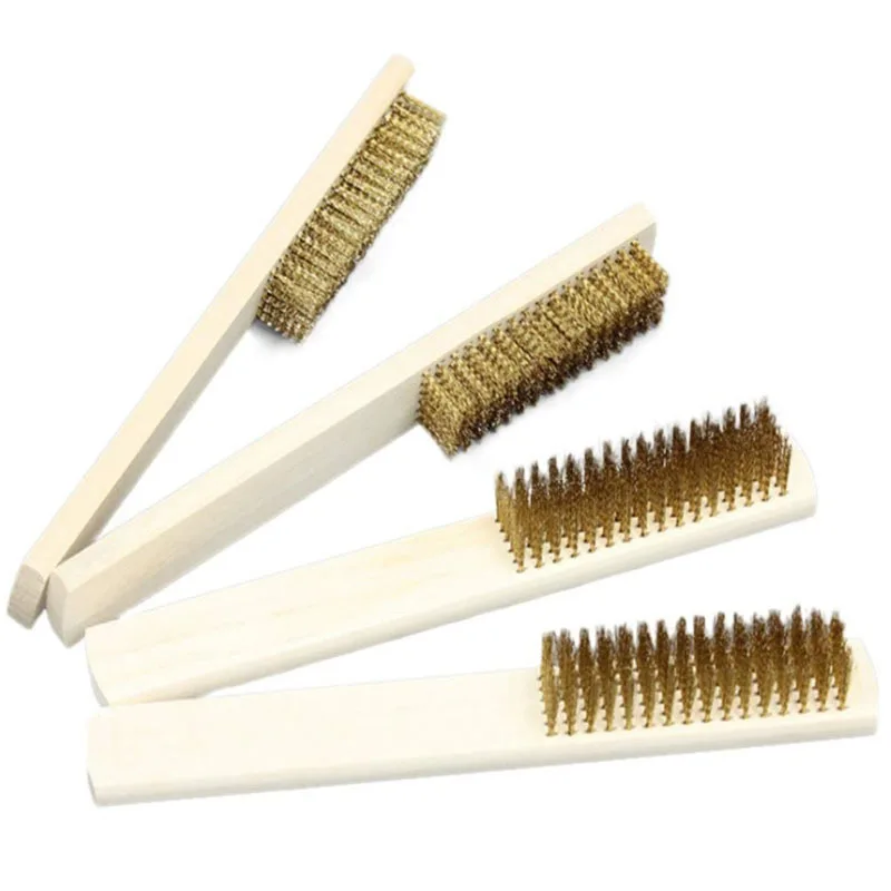 

1 Pcs Copper Plated Brush For Industrial Devices Surface/Inner Polishing Grinding Cleaning Brush Wood Handle Wire Brush