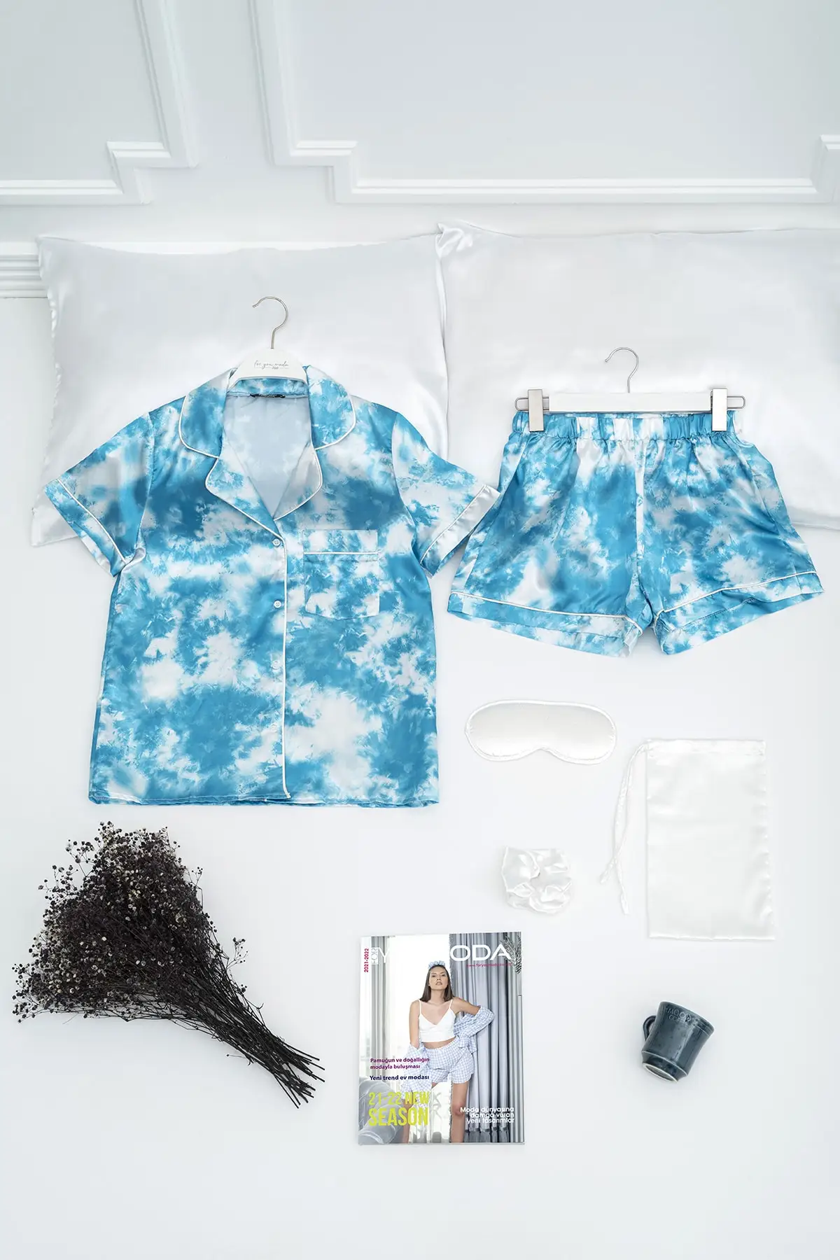 

Women's Pajamas 5 Pcs Batik Pattern Blue Pajamas Shorts Set Sleep Lounge Pajamas Nightwear Sleepwear Night Suit