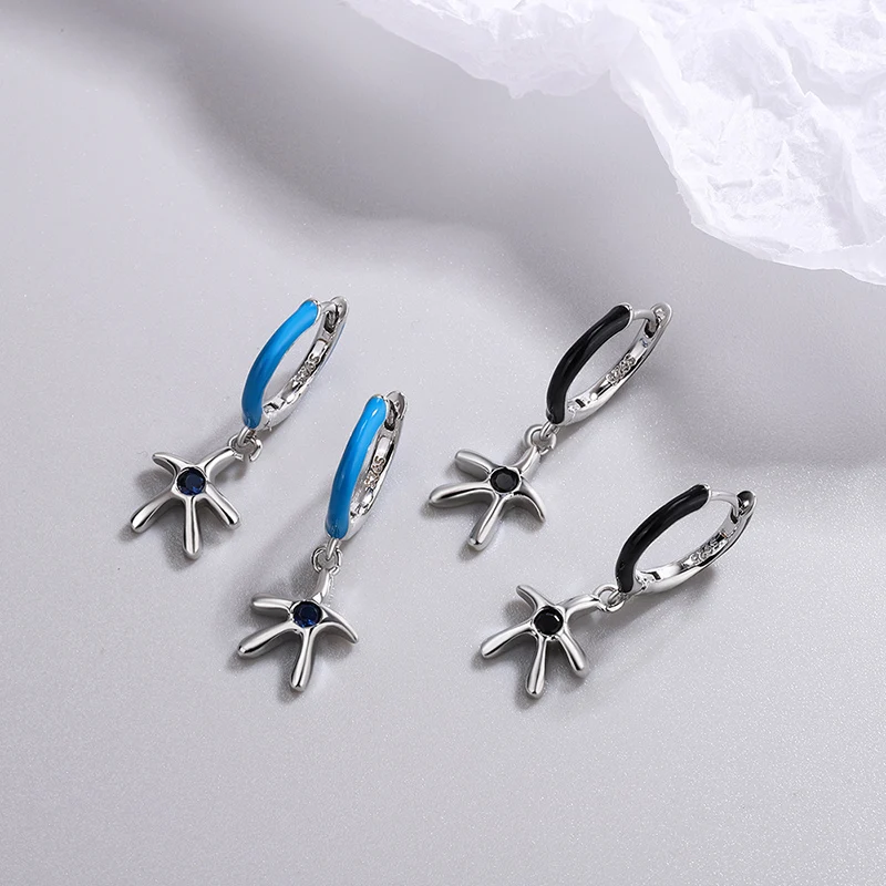 

Women's Fashion Geometric Hoop Earrings Epoxy Tiny Huggies With Cute Starfish Crystal Female Trendy Dangle Earring Accessories