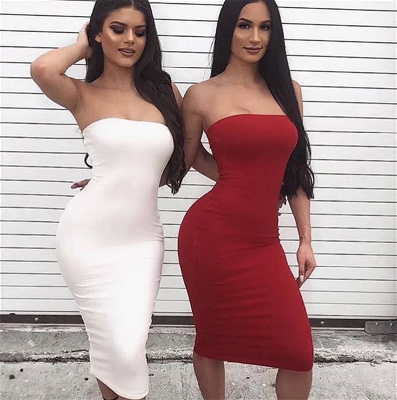 

Sexy Off Shoulder Tube Dress Summer Women Black White Basic Bodycon Sundress Strapless Stretchy Bandage Robe Femme