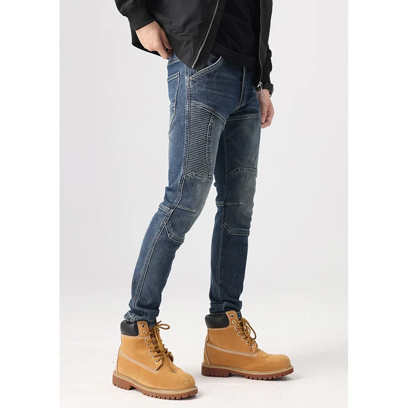 Streetwear Men 2022 New Pattern Recreational Blue Pants Elastic Force Straight Cylinder Self-cultivation Jeans Autumn Female