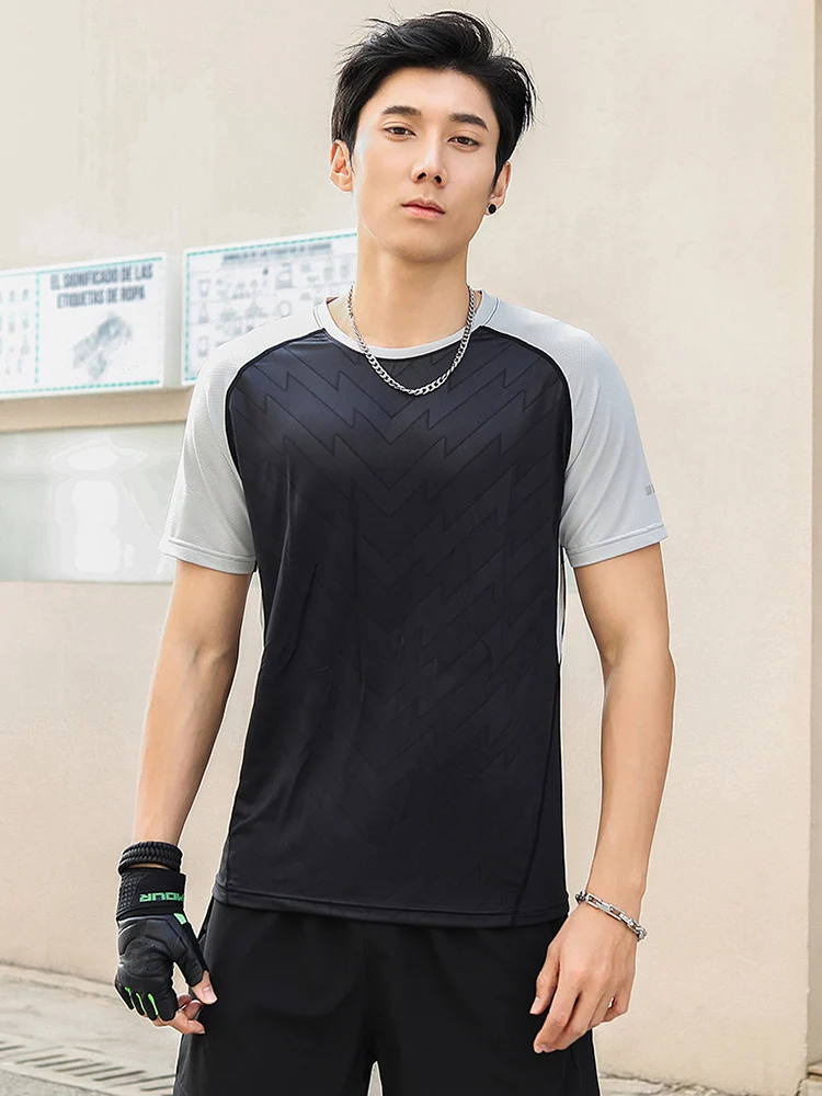 Fashion Summer Sports T-shirt Mens Short Loose Patchwork Casual Collision Colour Breathable Quick Dry Running Fitness Sportswear