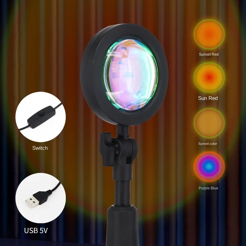 Лампа заката с линзой Лампа заката Интернет-знаменитости Гостиная Напольная проекционная лампа Прямая трансляция Атмосфера Свет Прямая трансляция