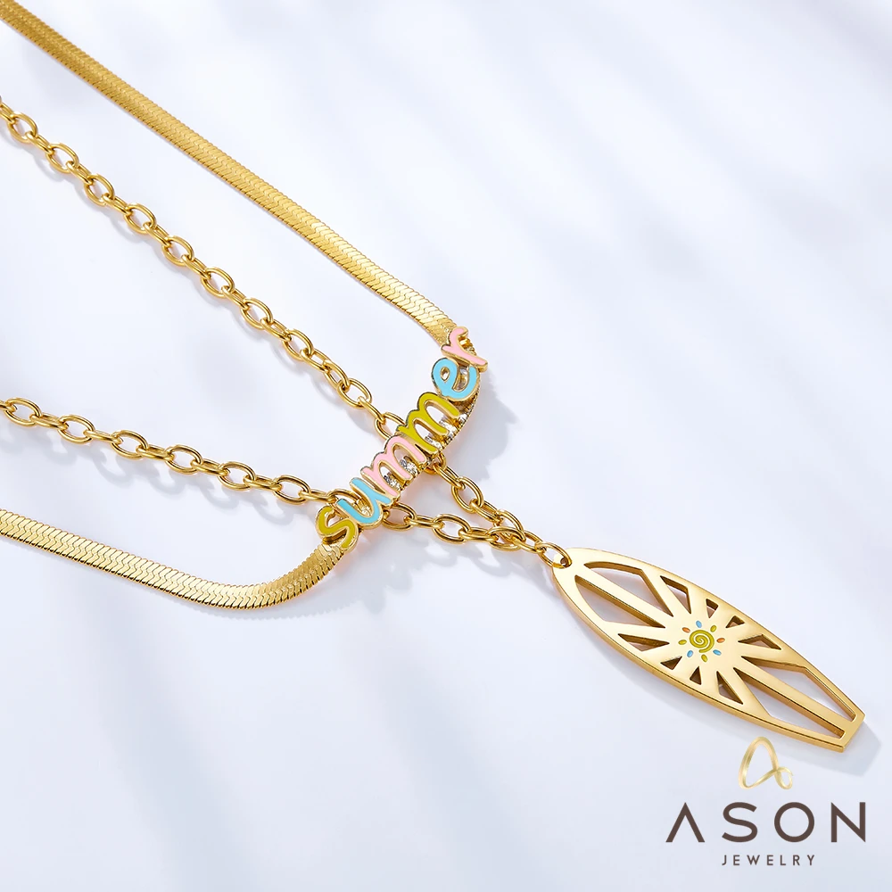 

ASONSTEEL цвета: золотистый, серебристый Цвет стекла и нержавеющей стали Цвет с буквенной печатью, летние с овальной подвеска Sunshine Pandent двойной Ж...