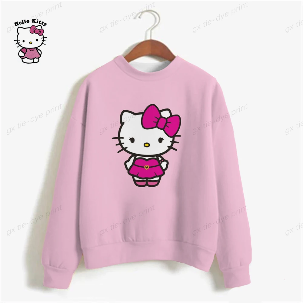 

New 2023 Womens HELLO KITTY Print Long Sleeve Hoodie Sweatshirt Ladies Slouch Pullover Jumper Tops 9 Colors S M L 3XL Brand