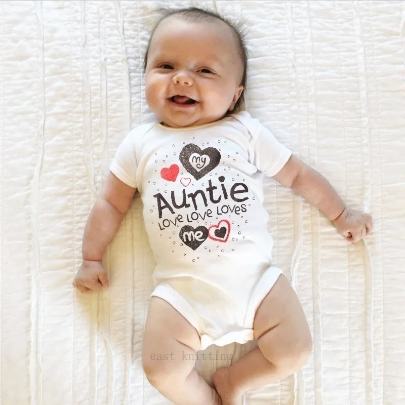 

My Auntie Loves Me Printed Boys Girls Infant Playsuits One Piece Lovely Baby Kid Romper Bodysuit