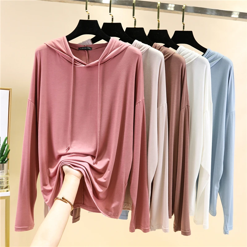 

Summer Modal Sweatshirts Sweater Hooded T Shirt Long Sleeve Ladies Hoodie Top Tees Women Thin Soft Long Sleeves 4XL