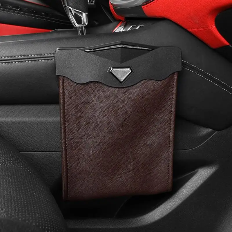 

Smart LED Car Trash Can Waterproof Trash Storage Bag Leakproof Trash Can Foldable Vehicle Trash Bin Rubbish Container PU Leather