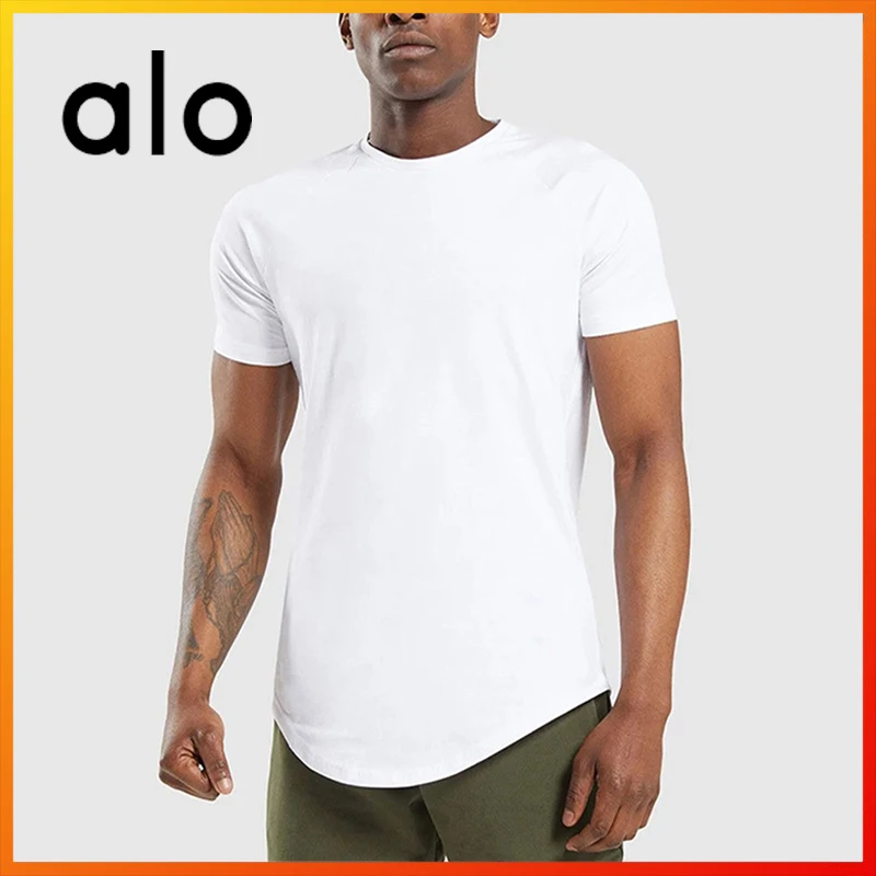 

ALO Yoga Men's Running T-shirt Side Split Sports Short Sleeve Fitness T-shirt Gym Running Sports Top Sportswear Workout Wear