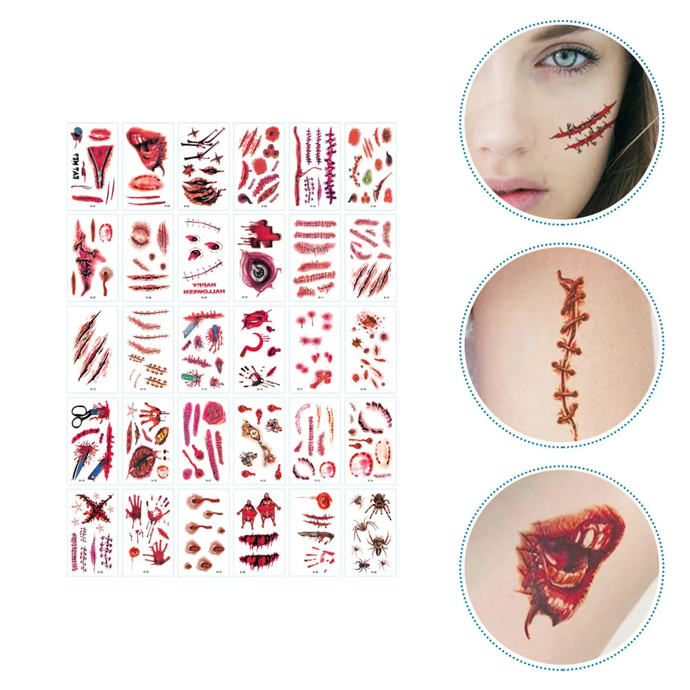 

60 Sheets Halloween Scar Stickers Accessory Delicate Fake Tattoos Party Adults Accessories Decorative Paper