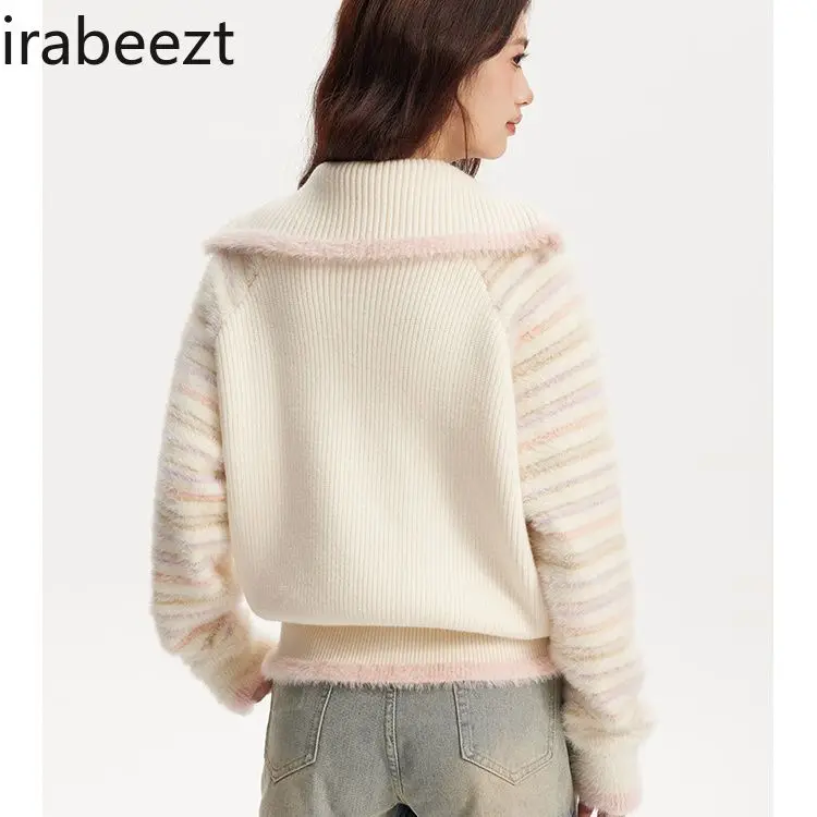 Модный дизайн синие и белые полоски вязаное платье на молнии женское милое