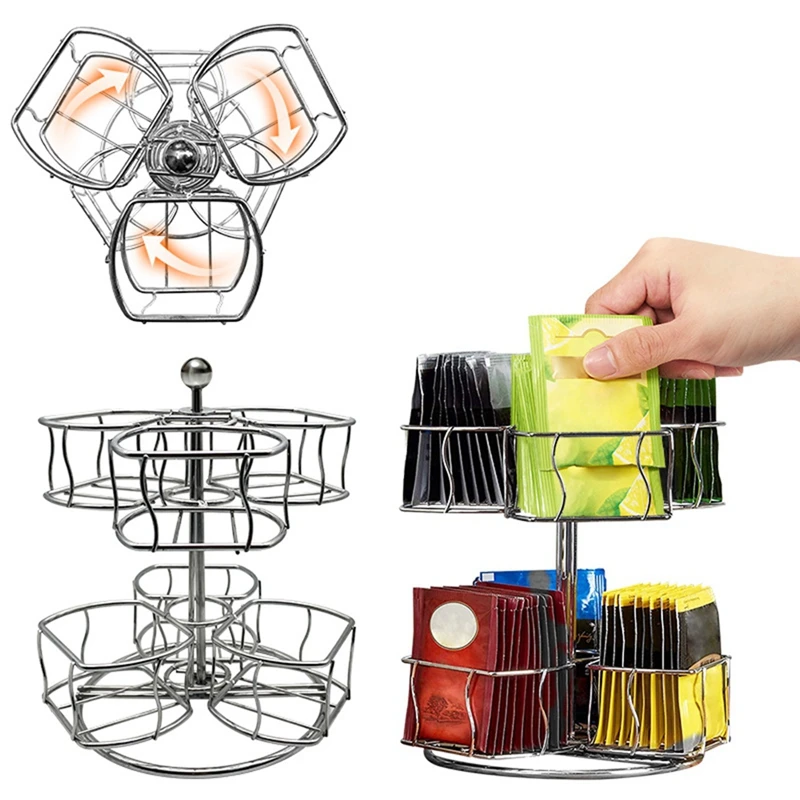 Вращающаяся офисная стойка для кофейных и чайных пакетиков двухслойный