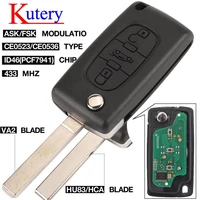 kutery 433mhz id46 ask fsk car key for peugeot 207 307 407 208 308 408 607 partner remote key 3 buttons ce0523 ce0536