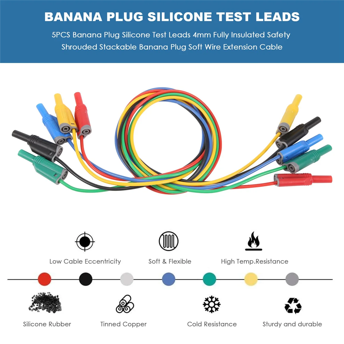 5 шт. силиконовые Тестовые провода с вилкой типа банан 4 мм