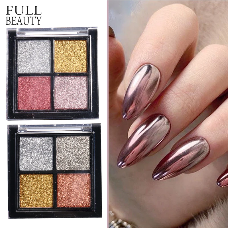 

4 в 1 зеркальный твердый металлический порошок для ногтей Блестящий розовый Золотой хром пигментные амулеты протирающая Пыль для украшения ...