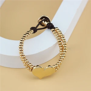 Anslow 2022 Brand New Fashion Jewelry Wrist Wedding Gifts Leather Beads Bracelet For Women Female Heart Charms Love Accessory