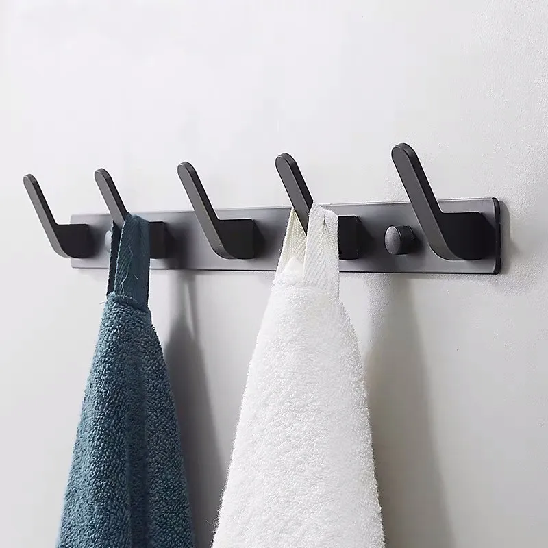 

Aluminium Hooks Wall Mounted Clothes Towel Hook Pasted Metal Bathroom Bracket Kitchen Bathroom Accessories