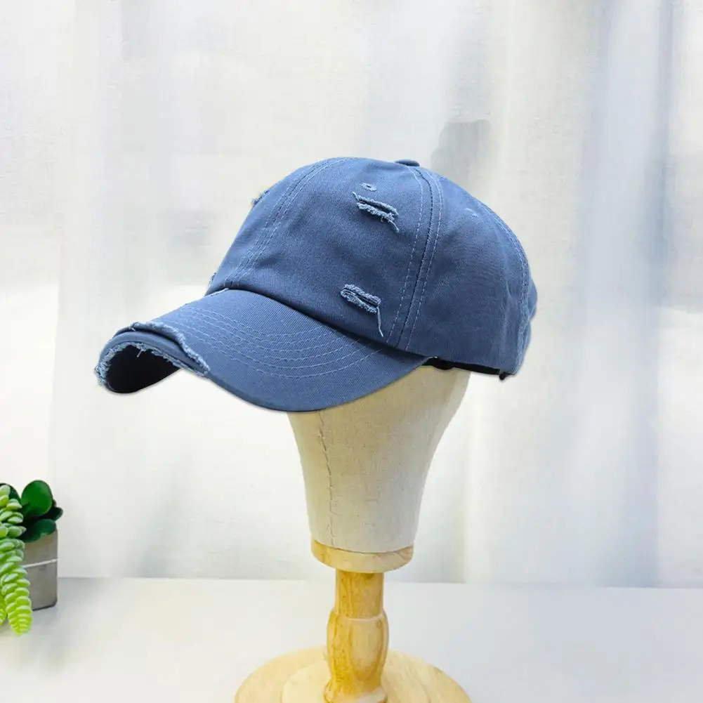 

Anti-UV Sunscreen Extended Brim Adjustable Bucket Baseball Cap Distressed Ripped Hole Unisex Snapback Hat Fashion Accessories