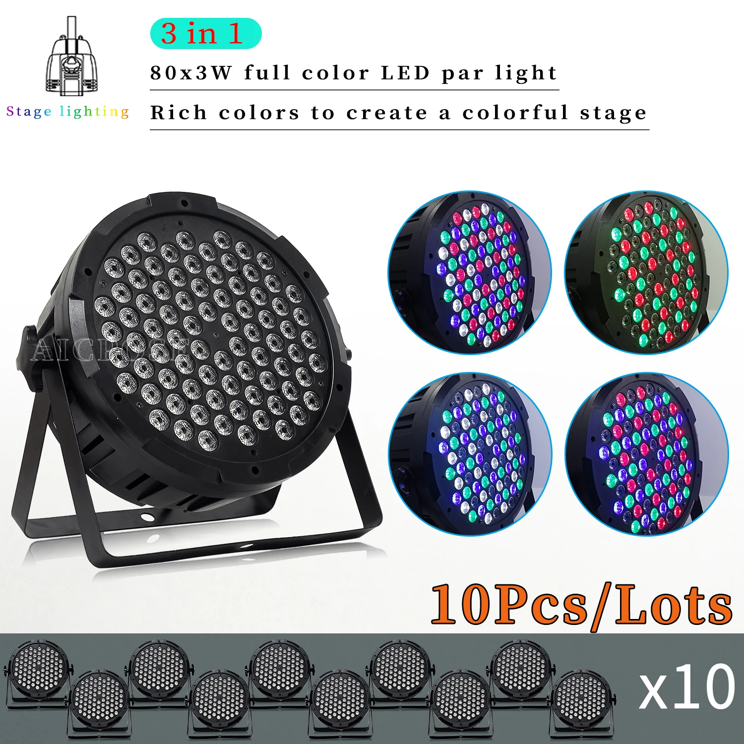 

10Pcs/Lots 80x3W RGB 3 in 1 Stage Par Light RGBW LED Par Light DMX512 For Wedding Party Church Disco DJ