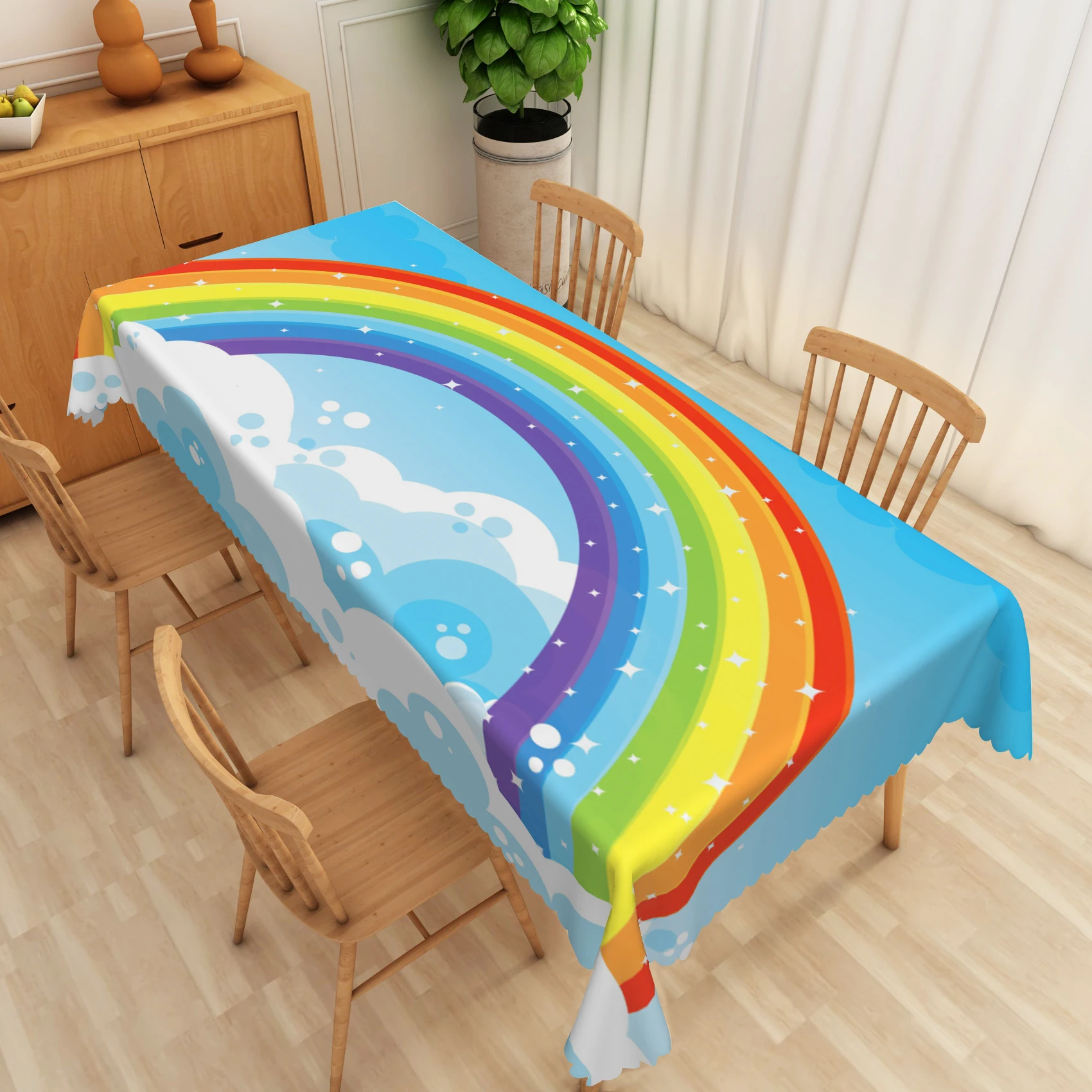 

Cartoon Kawaii Rainbow Cloud Tablecloth Rectangle Waterproof Glitter Children Birthday Party Decor Kitchen Table Cover