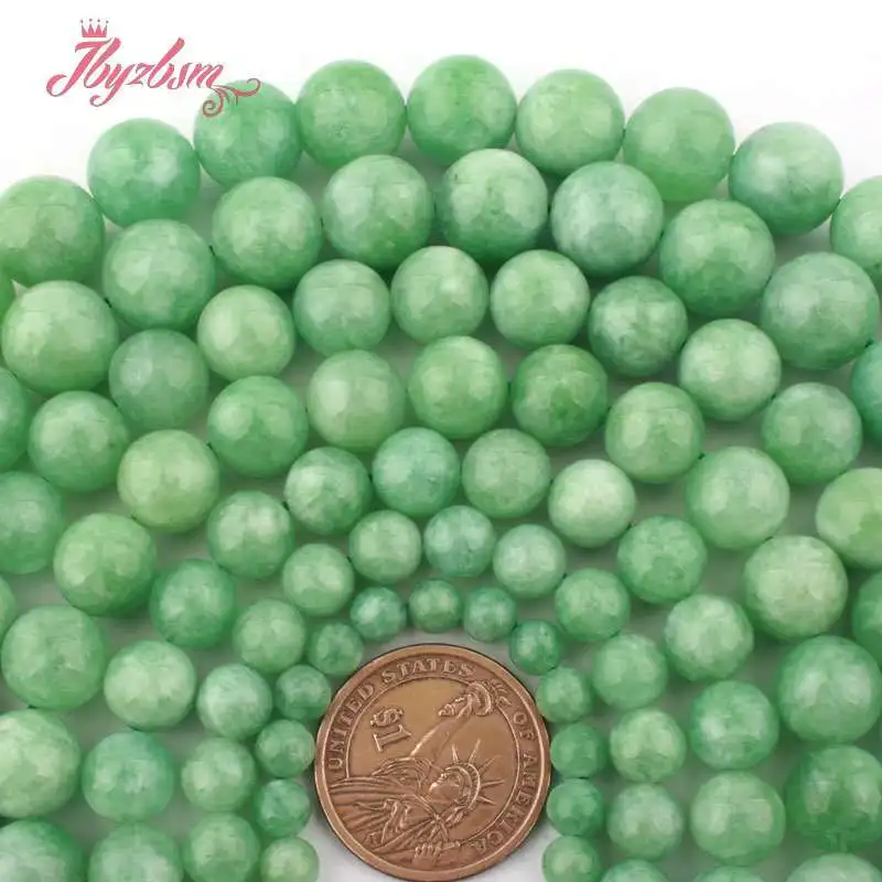 

6.8.10.12.14mm Round Smooth Green Jadeite Jades Stone Beads for DIY Accessories Charm Bracelet Necklace Jewelry Making 15"