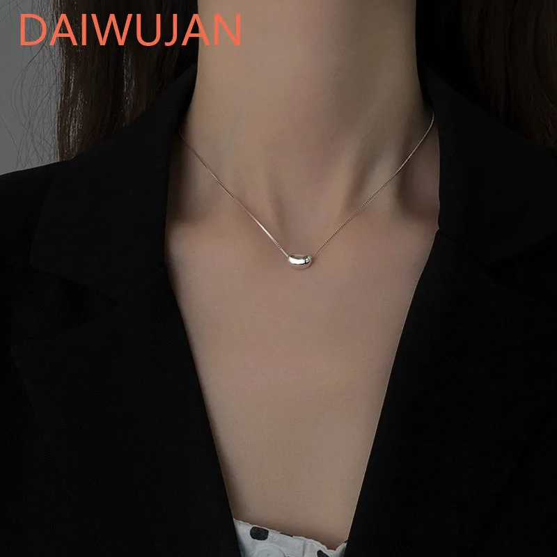 

Простой чокер DAIWUJAN из стерлингового серебра 925 пробы, ожерелье для женщин, Геометрическая подвеска в виде бобы акации, ожерелья, украшения д...