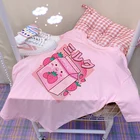 Клубника молоко мультфильм Графика розовый кавайные милые девушки летняя уличная одежда повседневная женская футболка японские INS повседневные винтажные Топы