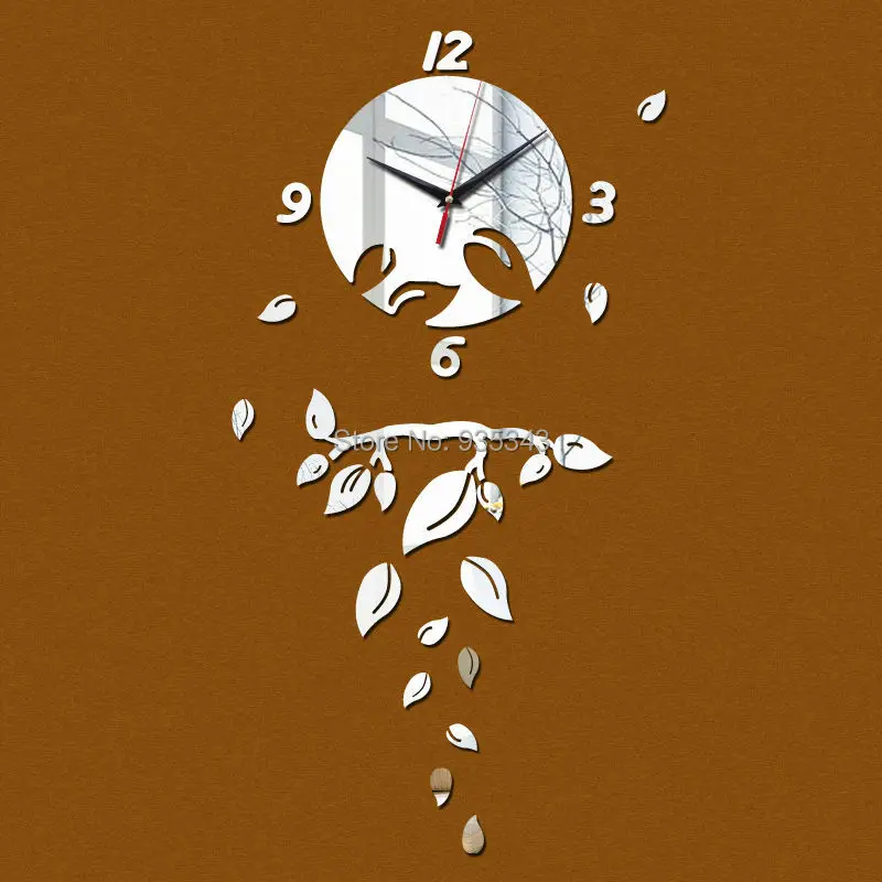 

Special Offer Quartz Watch Tree Leaves Modern Style Acrylic Mirror Wall Digital Clock DIY Stickers Home Decoration