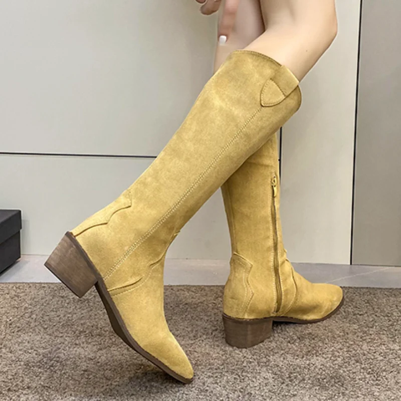 Women's Boots Summer Thin Brown Thick Heel Pointed Toe Retro British Style High Knight Boots Botas Mujer Thigh High Boots 2023