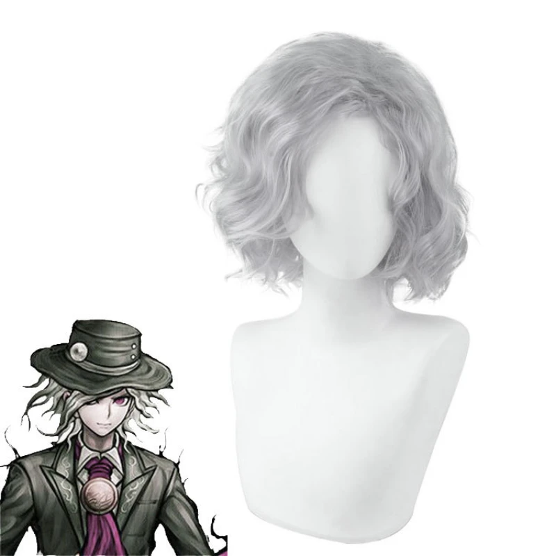 Game FGO Edmond Dantes Cosplay Wig Fate Grand Order Monte Cristo Avenger Short Curly Silver Synthetic Hair Party Role Play Wigs