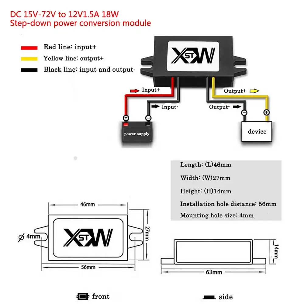 DC 15V-72V до 12V 1-1.5A 12W Step Down Voltage Блок питания Выходной адаптер Автомобильный