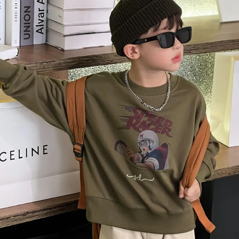 

2023 Autumn Kids clothes pilot cartoon digital Hoodies Boys fashion loose long sleeve sweatshirt