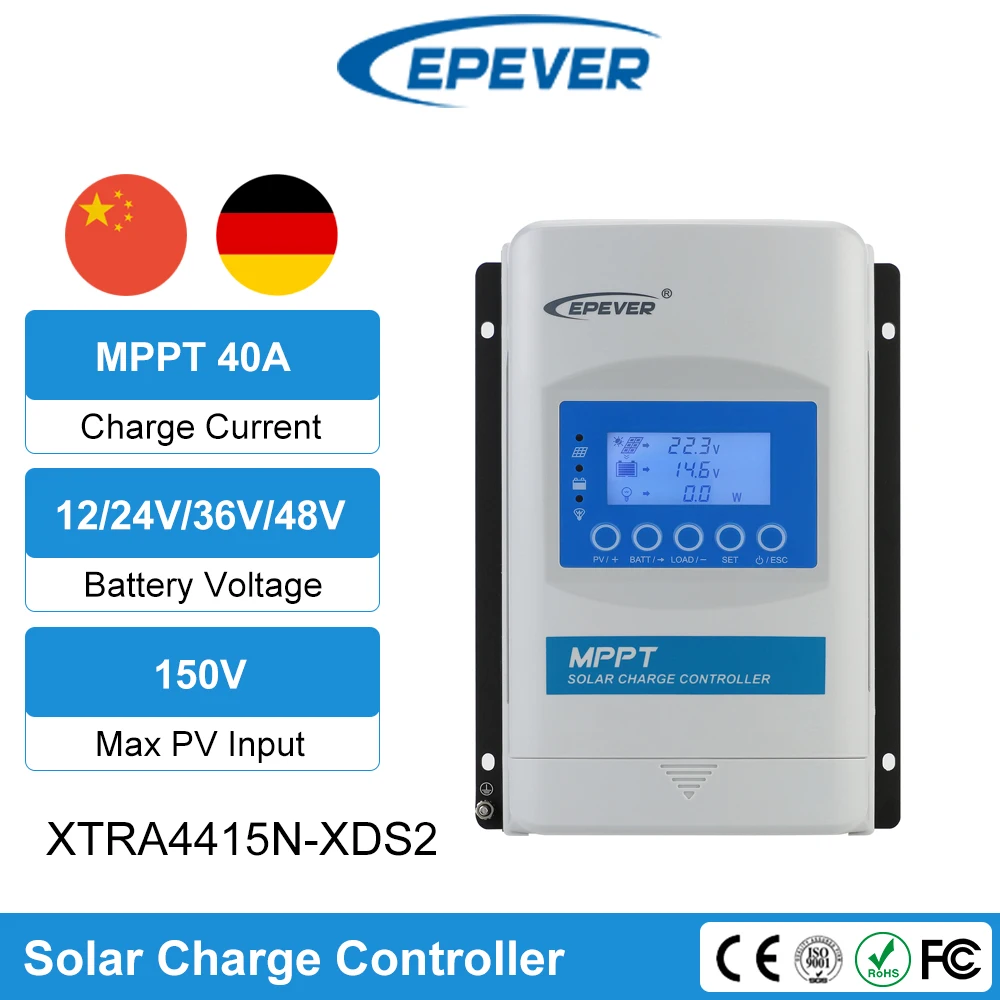 

EPever XTRA Series MPPT 40A Контроллер заряда солнечной батареи и максимальное напряжение PV 150 в черный светильник ЖК-регулятор 12 В 24 в 36 в 48 в авто