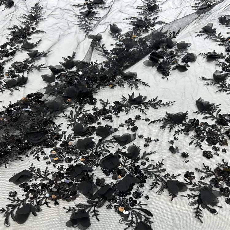 Сетчатая трехмерная ткань ручной работы с блестками и бисером для свадебного