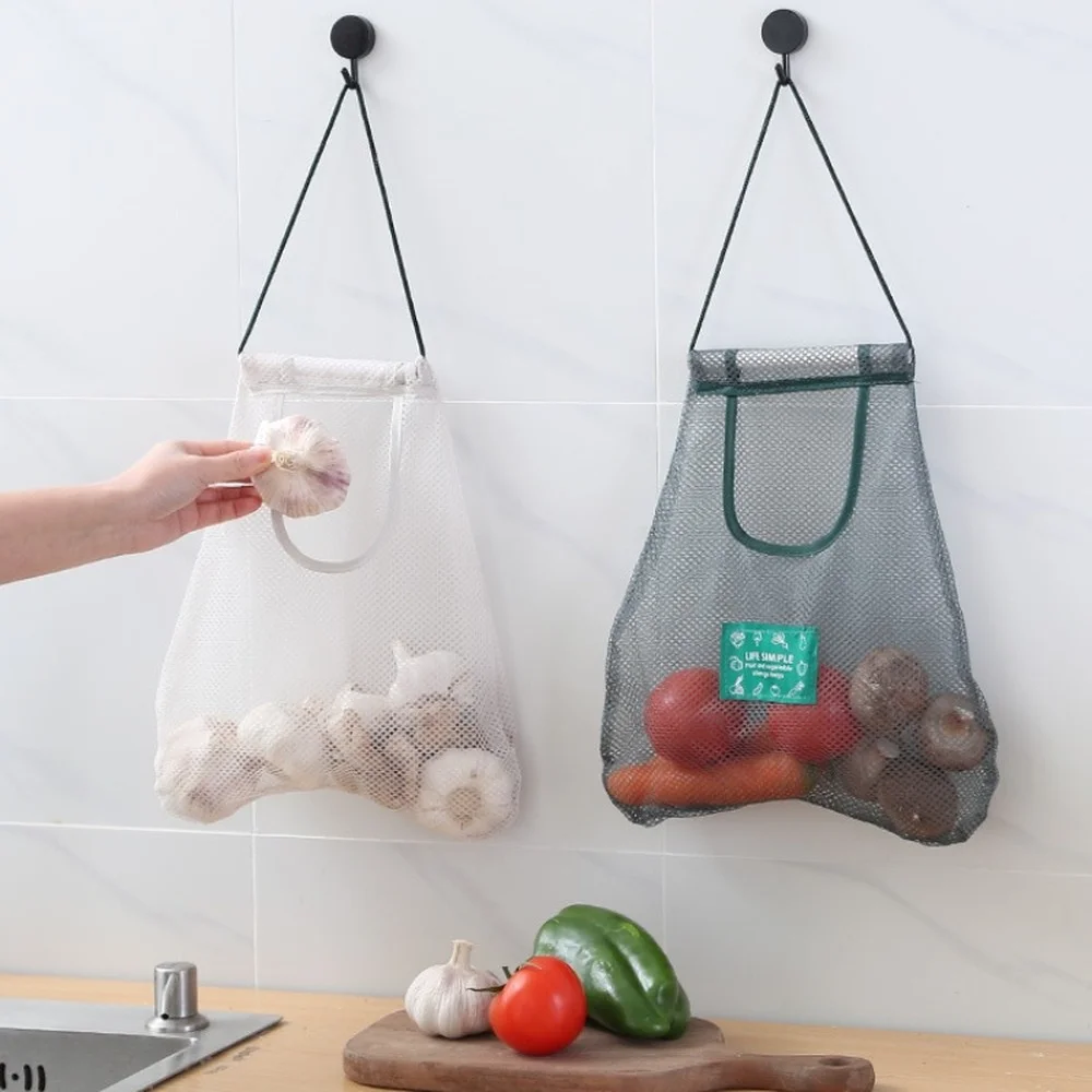 

Mesh Hanging Bag Fruit Vegetable Kitchen Food Storage Bag Garlic Onion Potato Hollow Breathable Bathroom Organizer Shopping Bag
