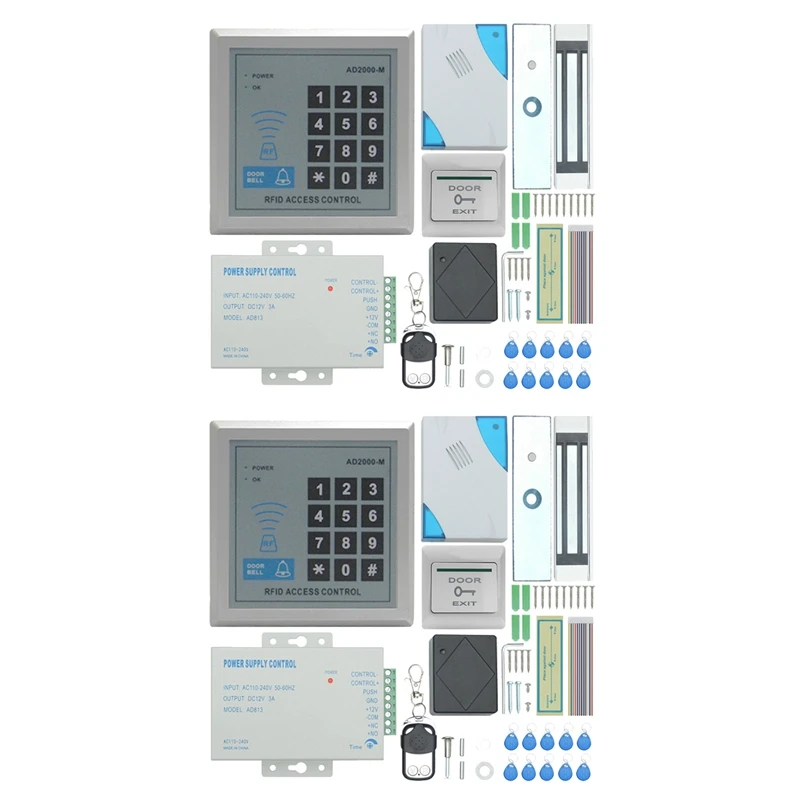 

HFES 2X TZAD2000M-02 RFID Door Access Control System Kit,Home Security System With 280Kg Electric Magnetic Lock Power Keypad