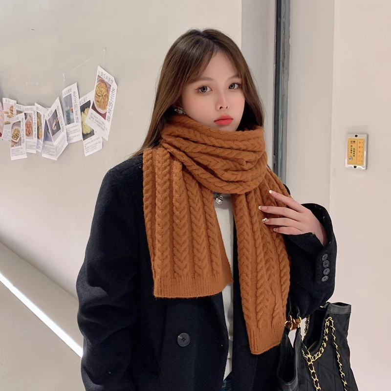 

30*170cm Winter Shawl Scarf Korean Women Solid Color Crochet Braid Long Knitted Scarves Thick Yarn Scarf Outdoor Warm Shawl