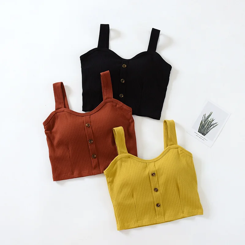 

Women Sexy Crop Top Vest with Built In Bra Elastic Tank Top Camisole Sleeveless T Shirt Spaghetti Strap Knitted Solid Camis