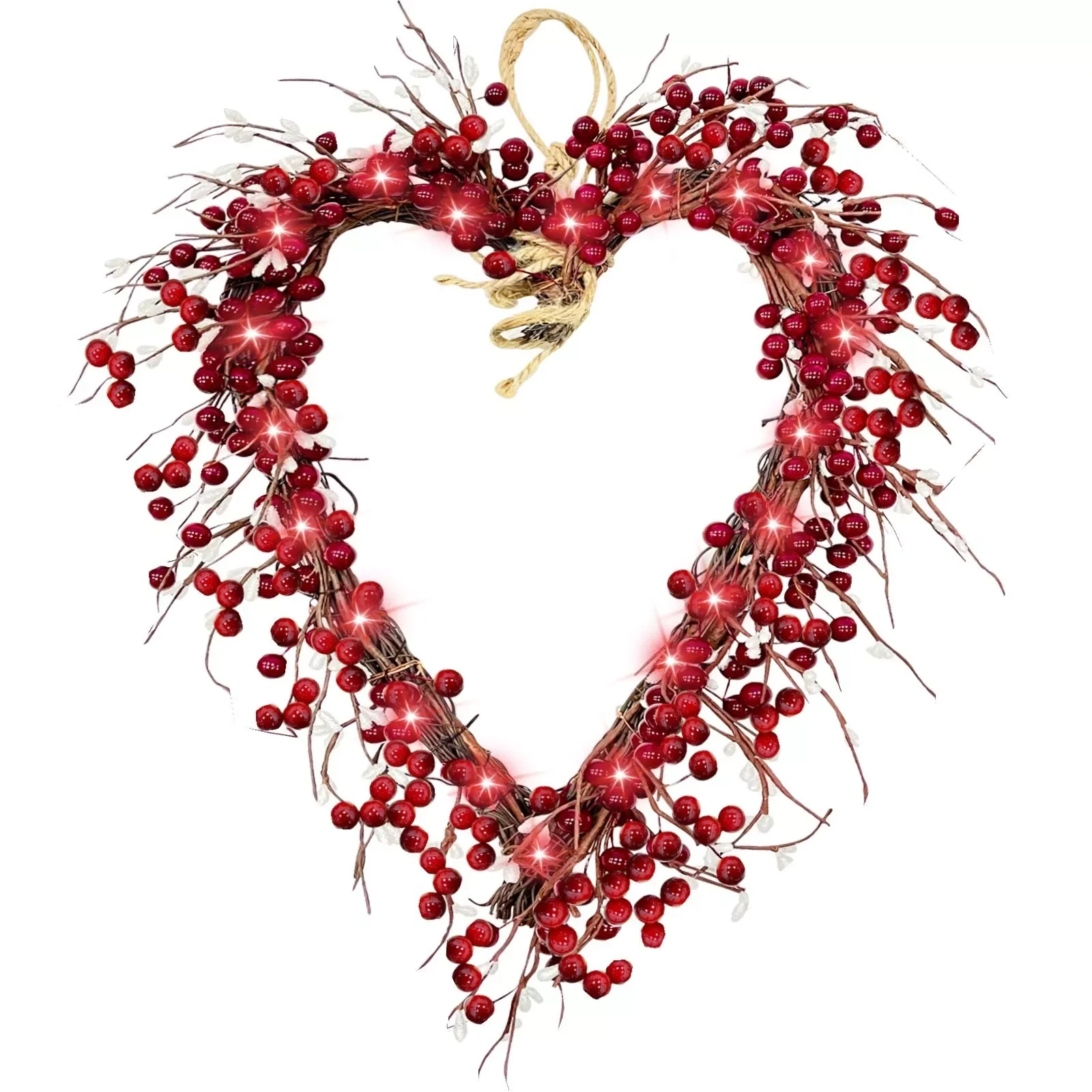 

16inch Heart-shape Valentines Day Decorative Garland with Lights Romantic Holiday Wreath Home Decoration Door Wall Decor Wedding