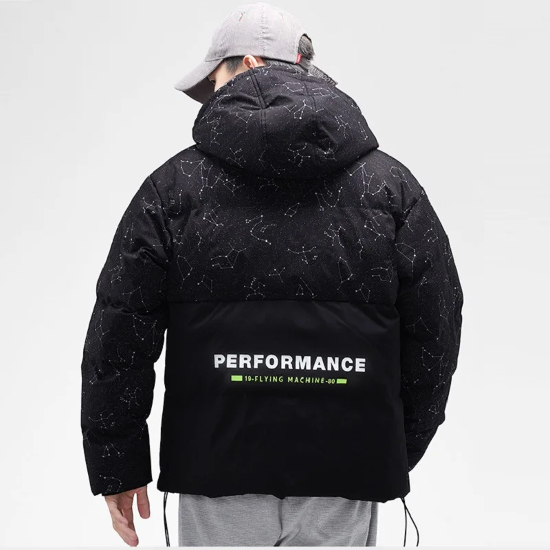 Men's Fashion Starry Sky Print Hooded Jacket Thicken Loose Cotton Jacket Korean Clothes Mens Winter Jackets and Coats