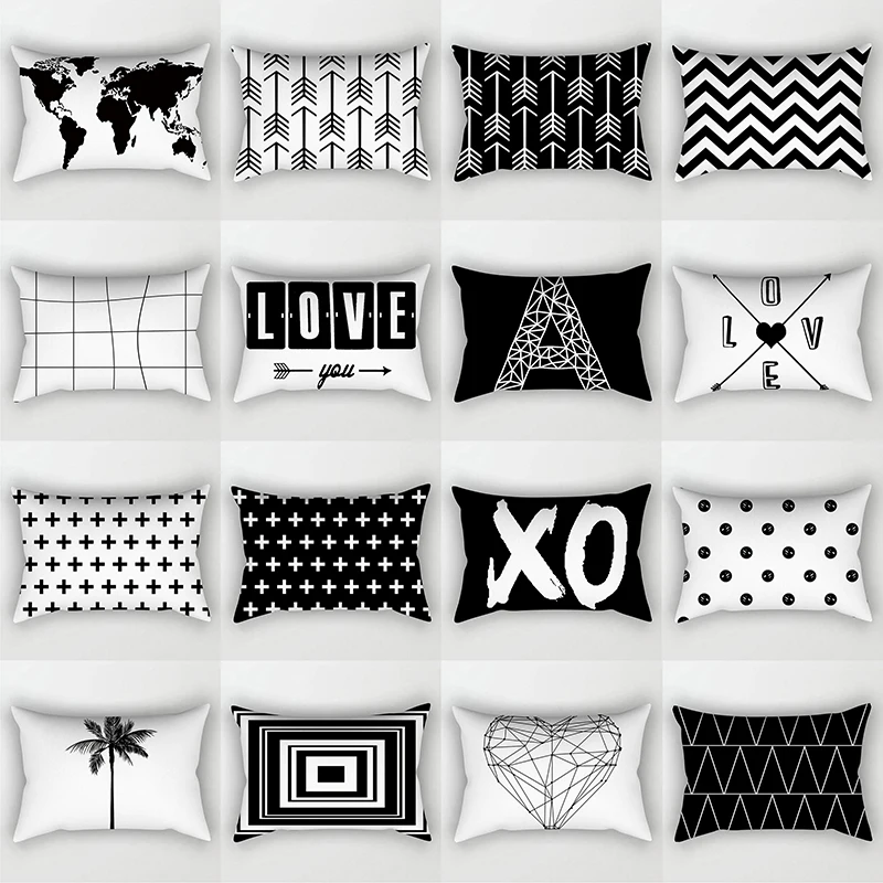 

30*50cm Geometric Pillowcases Black White Printed Pillow Cover For Bedroom Throw Pillow Case Car Cushion Cover Home Decoration