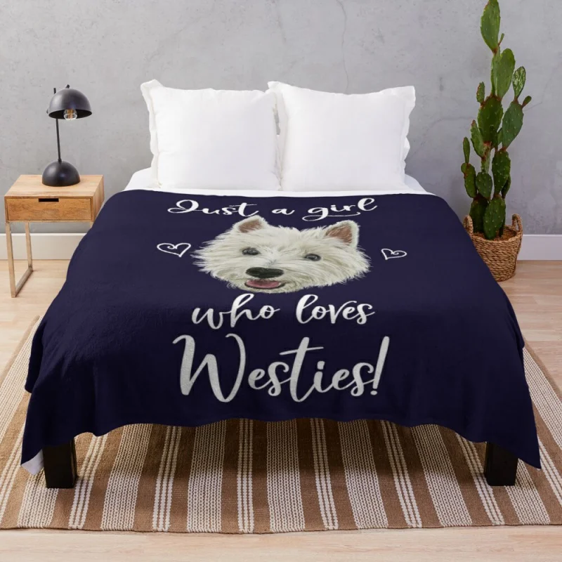 

Just A Girl Who Loves Westies Throw Blanket Large Knitted Plaid Blanket Wool
