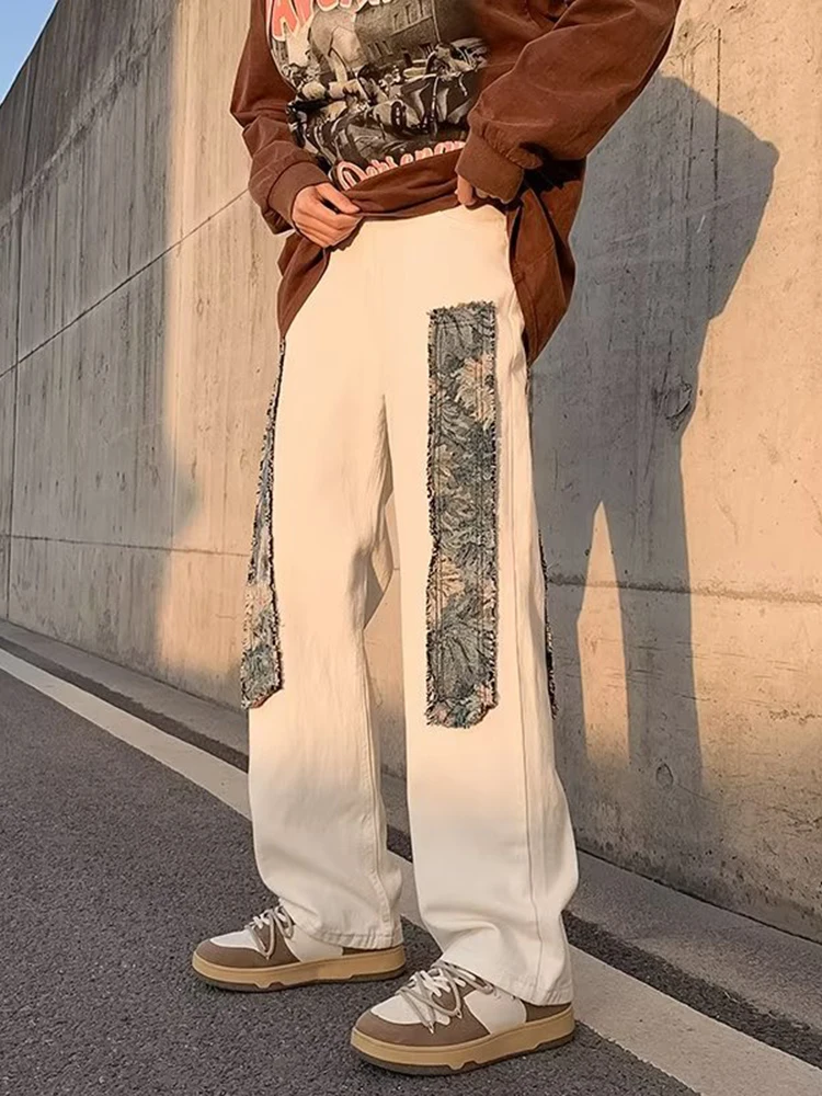 

Men's Streetwear Cloth Decoration Casual Pants Loose White/black Color Jeans High-quality Popular Trousers Men Jeans Denim