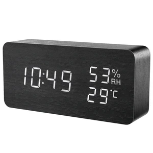 Imported Alarm Clock LED Wooden Watch Table Voice Control Digital Wood USB/AAA Powered Electronic Desktop Clo