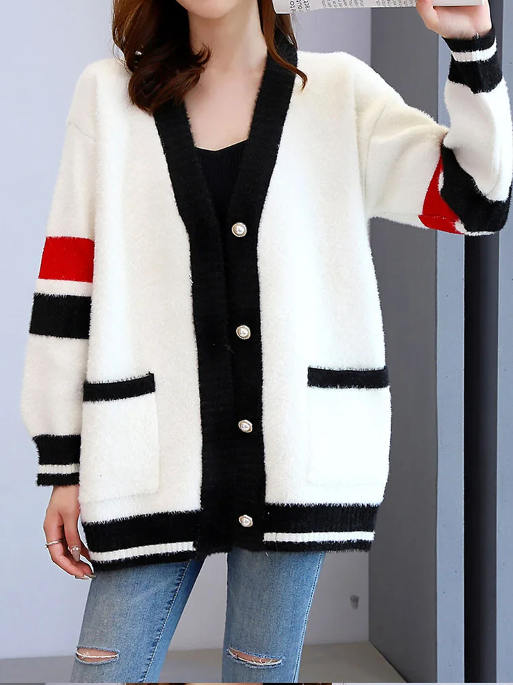 Faux Mink Fur Coat Women's Winter Jacket 2022 New Luxury Warm European and American Long Sleeve Warm Fluffy Jacket Free Shipping