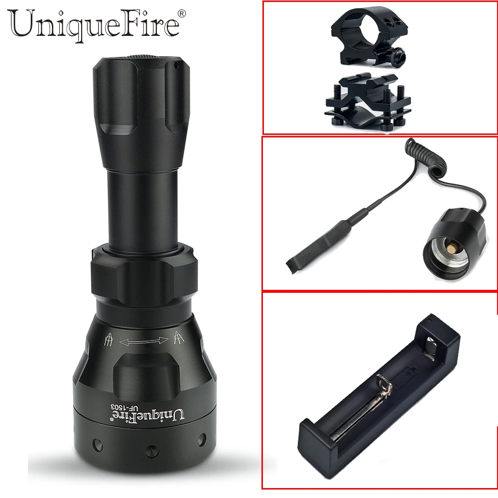 

UniqueFire 1503 XML T6 LED Flashlight 10W 5 Mode Waterproof Lamp Torch+Rat Tail+Scope Mount+Battery Charger